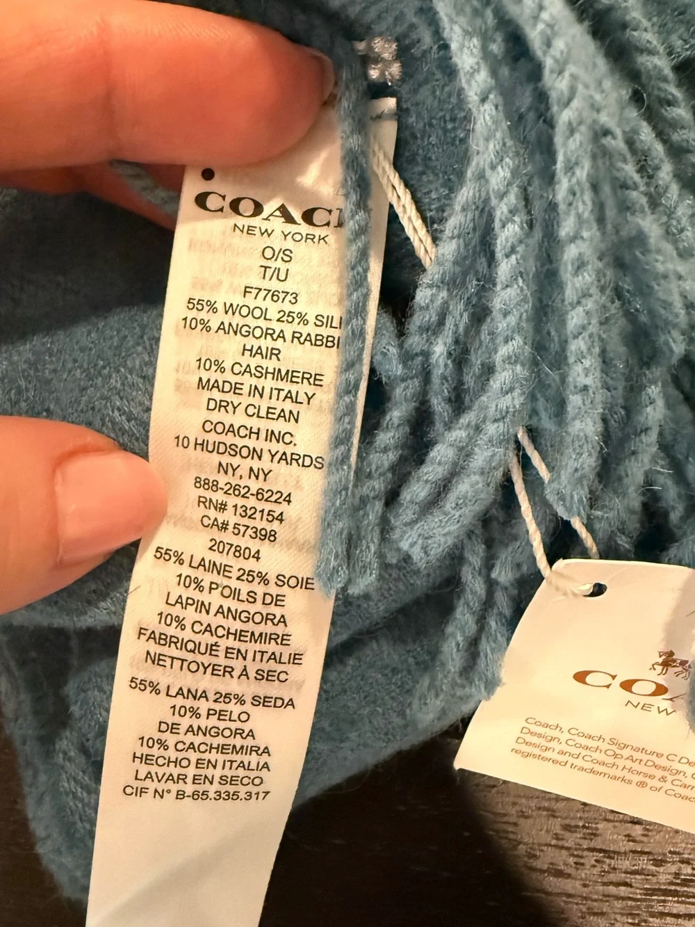Coach Signature Dark Teal Scarf/shawl 55%wool 25%silk 10%cashmere Made In Italy